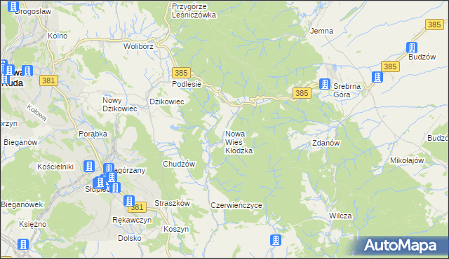 mapa Nowa Wieś Kłodzka, Nowa Wieś Kłodzka na mapie Targeo