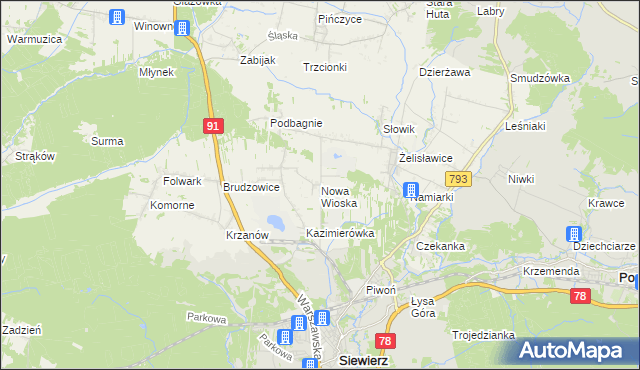 mapa Nowa Wioska gmina Siewierz, Nowa Wioska gmina Siewierz na mapie Targeo