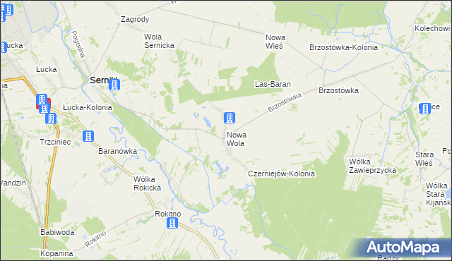 mapa Nowa Wola gmina Serniki, Nowa Wola gmina Serniki na mapie Targeo