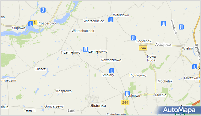mapa Nowaczkowo, Nowaczkowo na mapie Targeo
