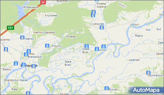 mapa Nowe Budy gmina Brańszczyk, Nowe Budy gmina Brańszczyk na mapie Targeo