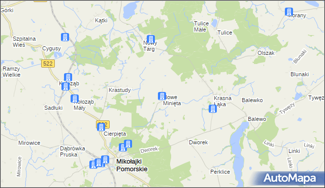 mapa Nowe Minięta, Nowe Minięta na mapie Targeo