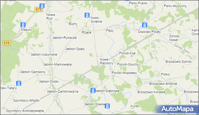 mapa Nowe Racibory gmina Sokoły, Nowe Racibory gmina Sokoły na mapie Targeo