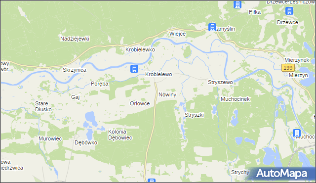 mapa Nowiny gmina Przytoczna, Nowiny gmina Przytoczna na mapie Targeo