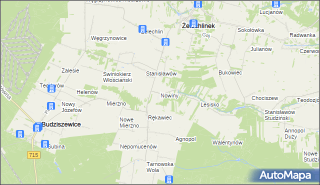 mapa Nowiny gmina Żelechlinek, Nowiny gmina Żelechlinek na mapie Targeo