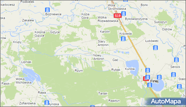 mapa Nowy Antonin, Nowy Antonin na mapie Targeo