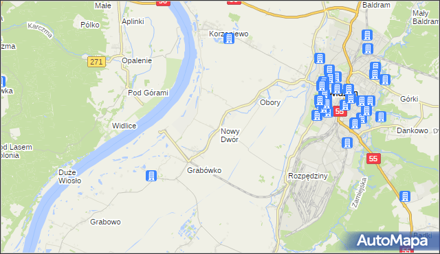 mapa Nowy Dwór gmina Kwidzyn, Nowy Dwór gmina Kwidzyn na mapie Targeo