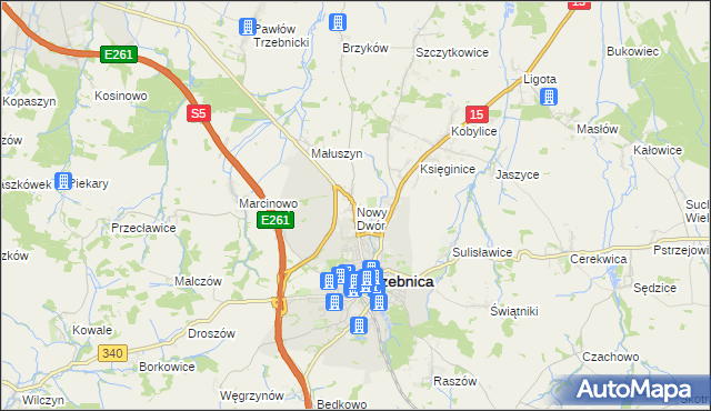 mapa Nowy Dwór gmina Trzebnica, Nowy Dwór gmina Trzebnica na mapie Targeo