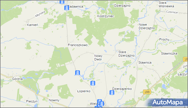 mapa Nowy Dwór gmina Złotów, Nowy Dwór gmina Złotów na mapie Targeo