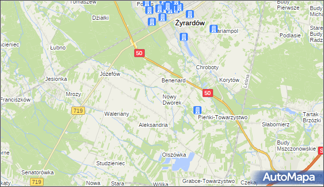 mapa Nowy Dworek gmina Mszczonów, Nowy Dworek gmina Mszczonów na mapie Targeo