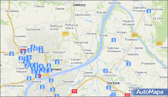 mapa Nowy Kamień gmina Dwikozy, Nowy Kamień gmina Dwikozy na mapie Targeo