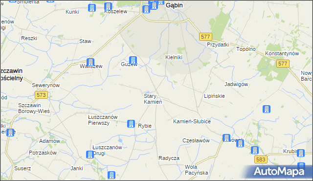 mapa Nowy Kamień gmina Gąbin, Nowy Kamień gmina Gąbin na mapie Targeo