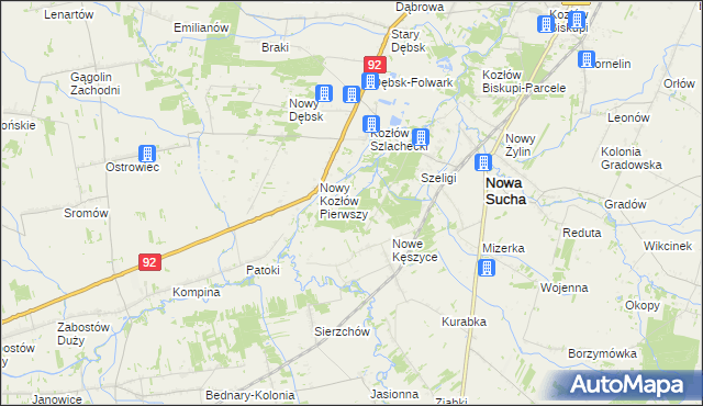 mapa Nowy Kozłów Drugi, Nowy Kozłów Drugi na mapie Targeo