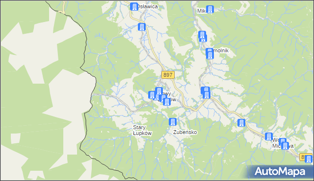 mapa Nowy Łupków, Nowy Łupków na mapie Targeo