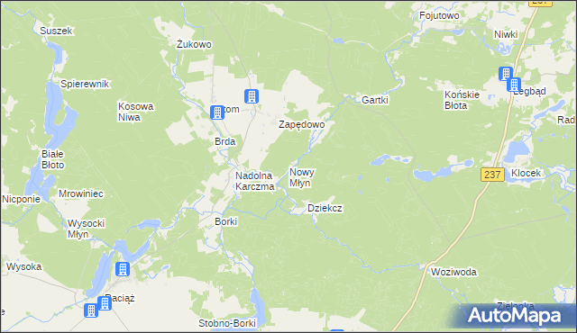 mapa Nowy Młyn gmina Czersk, Nowy Młyn gmina Czersk na mapie Targeo