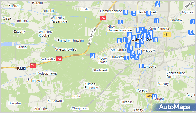 mapa Nowy Świat gmina Bełchatów, Nowy Świat gmina Bełchatów na mapie Targeo