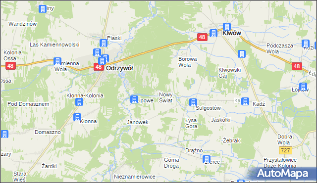 mapa Nowy Świat gmina Klwów, Nowy Świat gmina Klwów na mapie Targeo