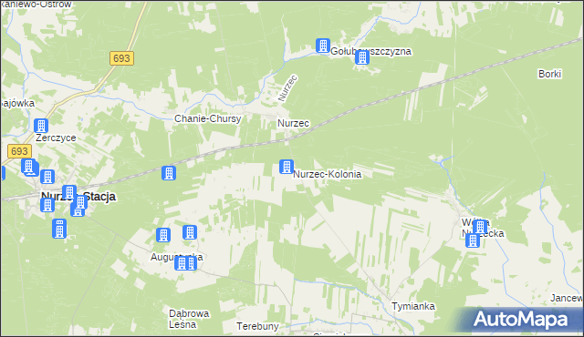 mapa Nurzec-Kolonia, Nurzec-Kolonia na mapie Targeo