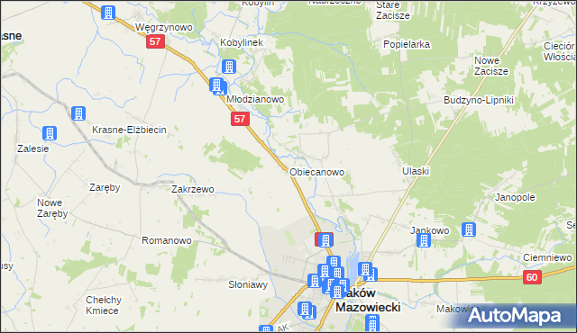 mapa Obiecanowo gmina Karniewo, Obiecanowo gmina Karniewo na mapie Targeo
