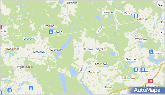 mapa Obrowo gmina Miastko, Obrowo gmina Miastko na mapie Targeo