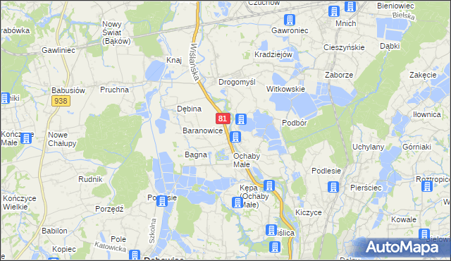 mapa Ochaby Wielkie, Ochaby Wielkie na mapie Targeo