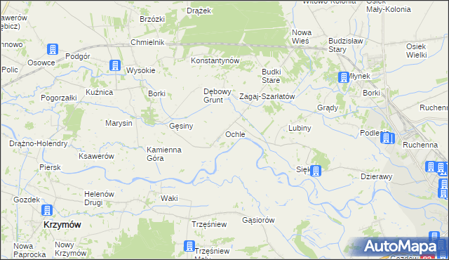 mapa Ochle gmina Koło, Ochle gmina Koło na mapie Targeo