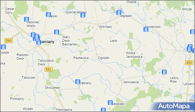 mapa Ogródki gmina Barciany, Ogródki gmina Barciany na mapie Targeo
