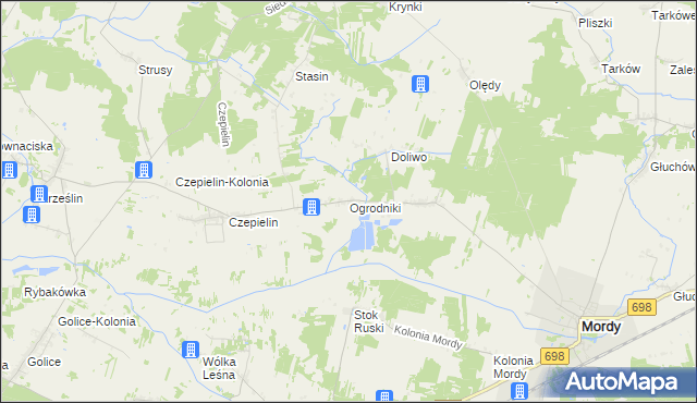 mapa Ogrodniki gmina Mordy, Ogrodniki gmina Mordy na mapie Targeo