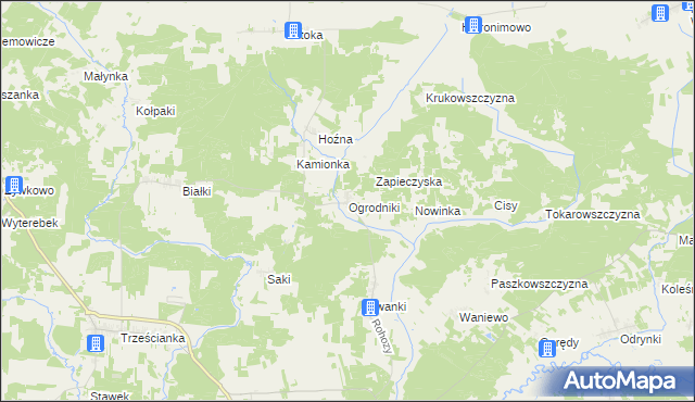mapa Ogrodniki gmina Narew, Ogrodniki gmina Narew na mapie Targeo