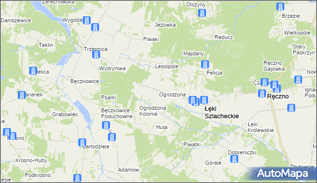 mapa Ogrodzona gmina Łęki Szlacheckie, Ogrodzona gmina Łęki Szlacheckie na mapie Targeo