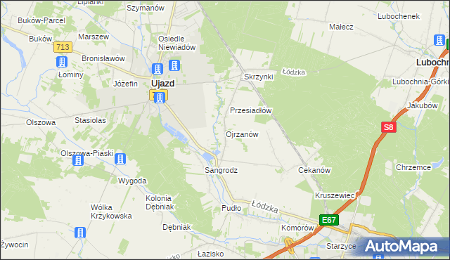 mapa Ojrzanów gmina Ujazd, Ojrzanów gmina Ujazd na mapie Targeo