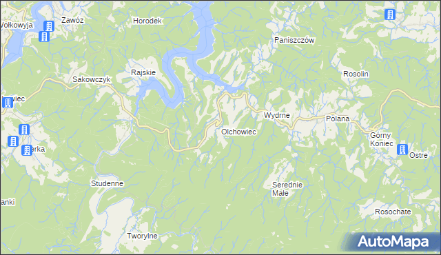 mapa Olchowiec gmina Czarna, Olchowiec gmina Czarna na mapie Targeo