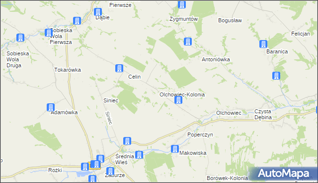 mapa Olchowiec-Kolonia gmina Żółkiewka, Olchowiec-Kolonia gmina Żółkiewka na mapie Targeo