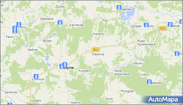 mapa Oleśnica gmina Wodynie, Oleśnica gmina Wodynie na mapie Targeo