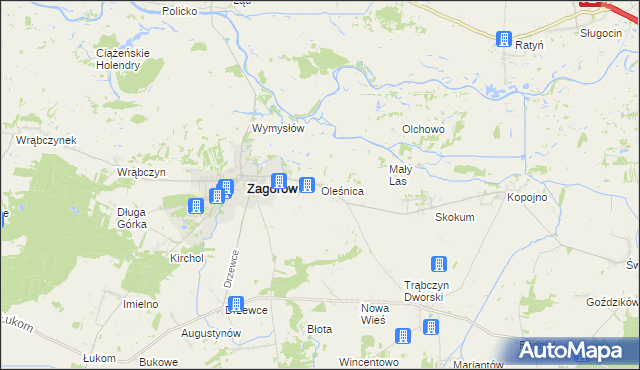 mapa Oleśnica gmina Zagórów, Oleśnica gmina Zagórów na mapie Targeo