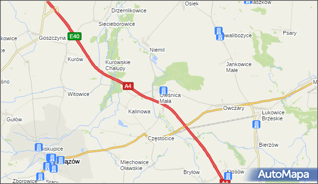 mapa Oleśnica Mała, Oleśnica Mała na mapie Targeo