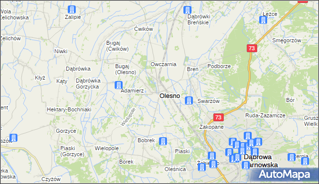 mapa Olesno powiat dąbrowski, Olesno powiat dąbrowski na mapie Targeo