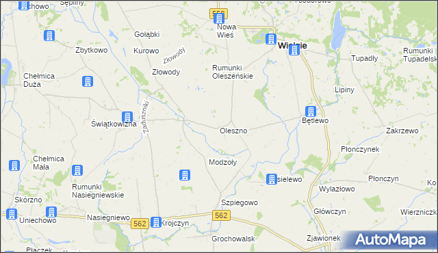 mapa Oleszno gmina Wielgie, Oleszno gmina Wielgie na mapie Targeo