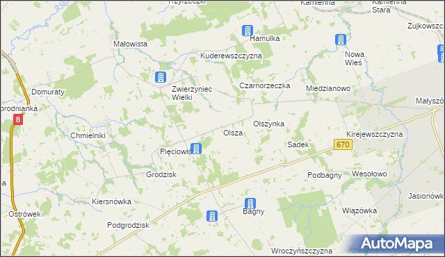 mapa Olsza gmina Dąbrowa Białostocka, Olsza gmina Dąbrowa Białostocka na mapie Targeo