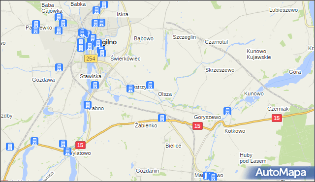 mapa Olsza gmina Mogilno, Olsza gmina Mogilno na mapie Targeo