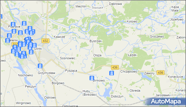 mapa Olsza gmina Śrem, Olsza gmina Śrem na mapie Targeo