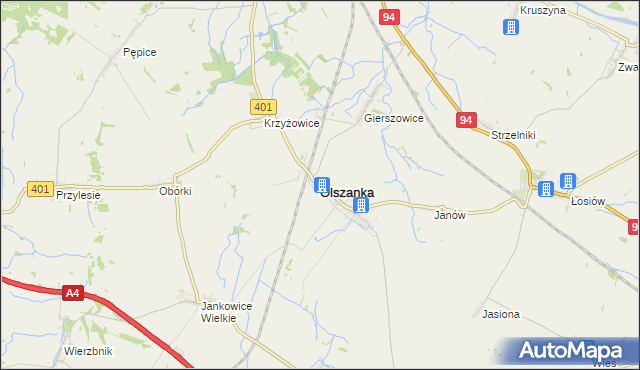mapa Olszanka powiat brzeski, Olszanka powiat brzeski na mapie Targeo
