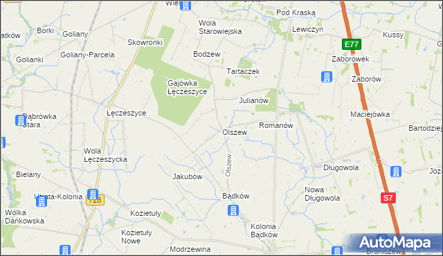 mapa Olszew gmina Goszczyn, Olszew gmina Goszczyn na mapie Targeo