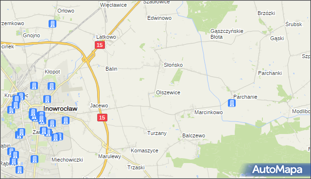 mapa Olszewice gmina Inowrocław, Olszewice gmina Inowrocław na mapie Targeo