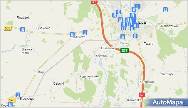 mapa Olszewo gmina Nidzica, Olszewo gmina Nidzica na mapie Targeo