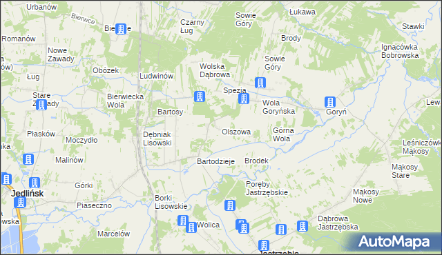 mapa Olszowa gmina Jastrzębia, Olszowa gmina Jastrzębia na mapie Targeo