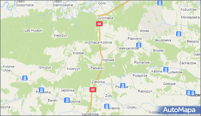 mapa Olszowa gmina Wyśmierzyce, Olszowa gmina Wyśmierzyce na mapie Targeo