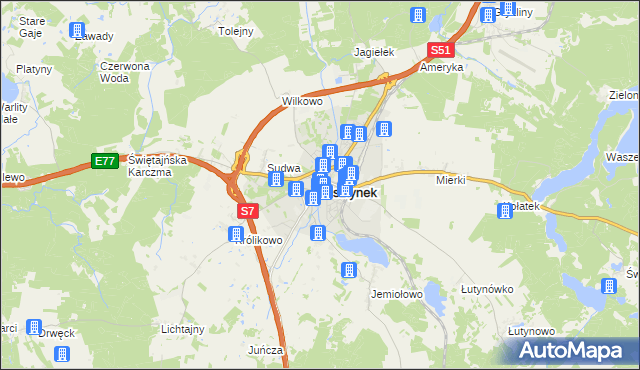 mapa Olsztynek, Olsztynek na mapie Targeo