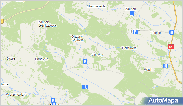 mapa Olszyny gmina Myszyniec, Olszyny gmina Myszyniec na mapie Targeo