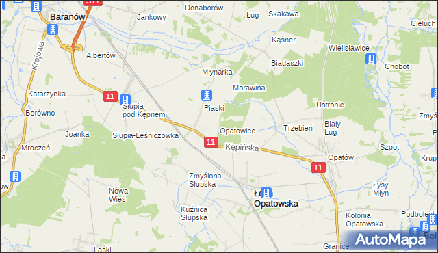 mapa Opatowiec gmina Łęka Opatowska, Opatowiec gmina Łęka Opatowska na mapie Targeo